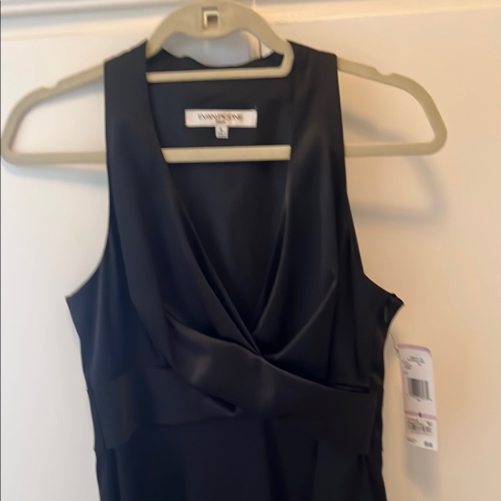 Evan Picone Black Sheath Midi Dress Plunge Neckline